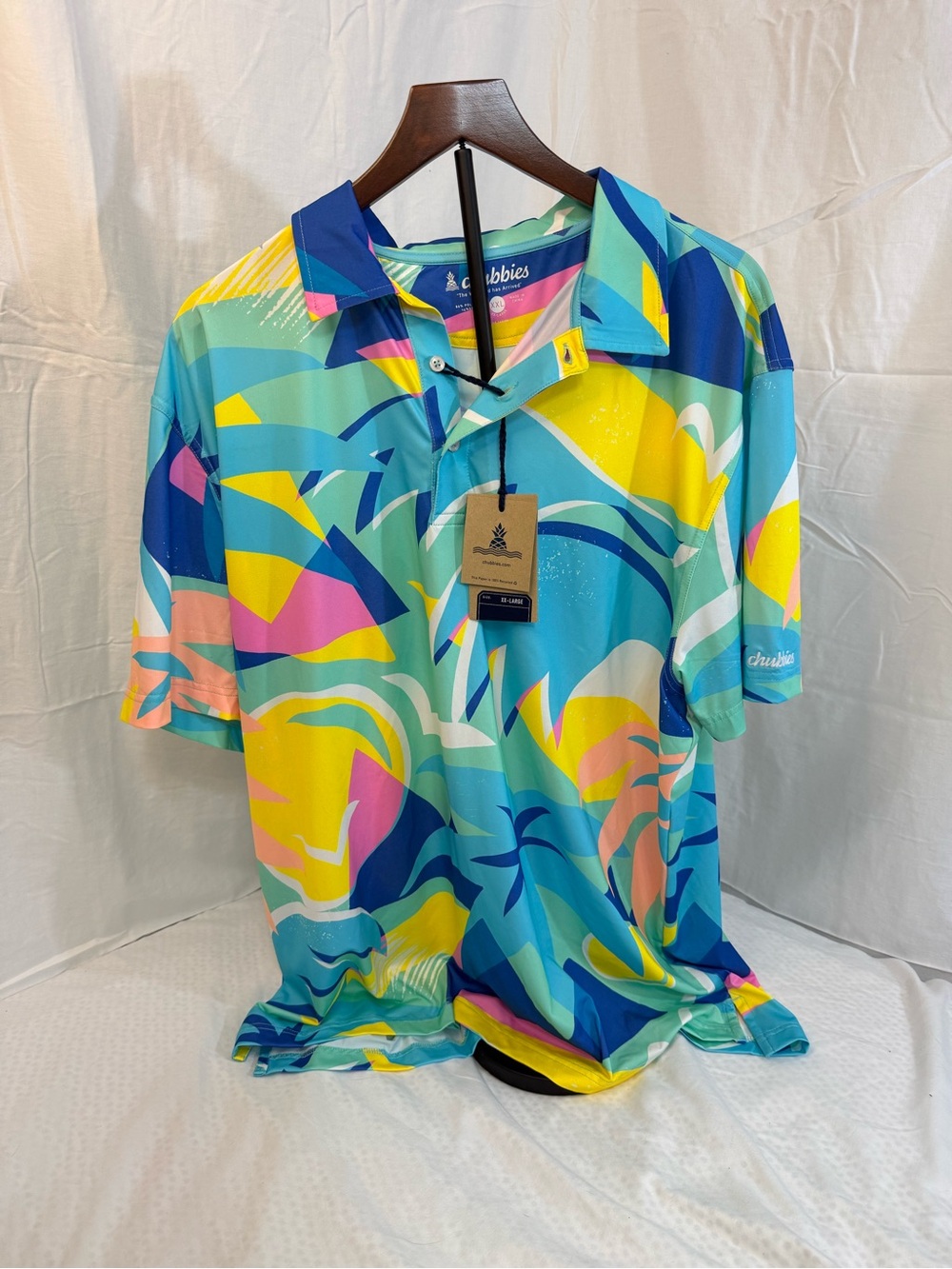 chubbies Tropical Wave Short-Sleeve Polo in Blue, Yellow & Pink